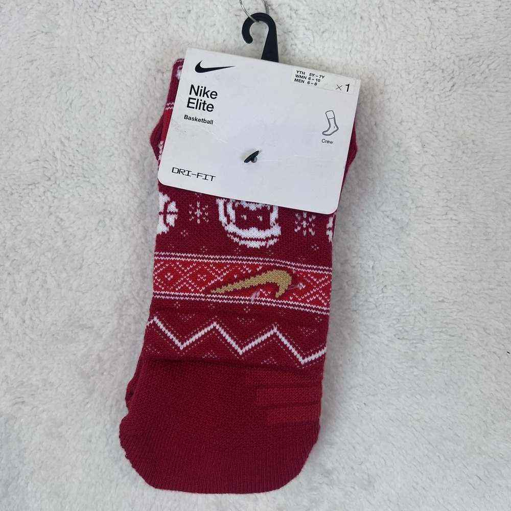 Nike Elite Dri-Fit Crew‎ Red Christmas Holidays Basketball Socks Unisex